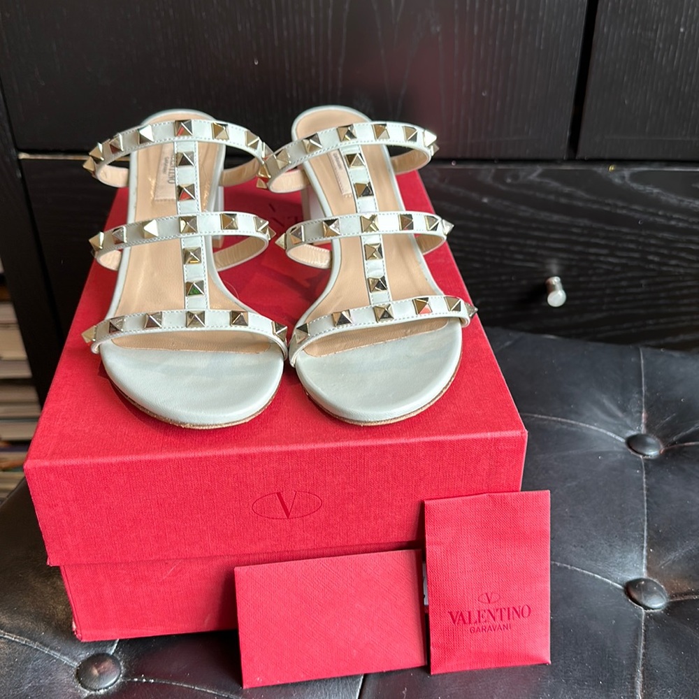 Valentino Rock Stud Caged block heal in gray. Size 7 (37.5) worn one time.